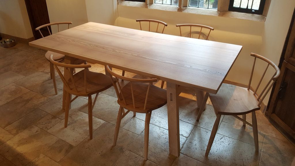 Contemporary trestle table handmade in British ash