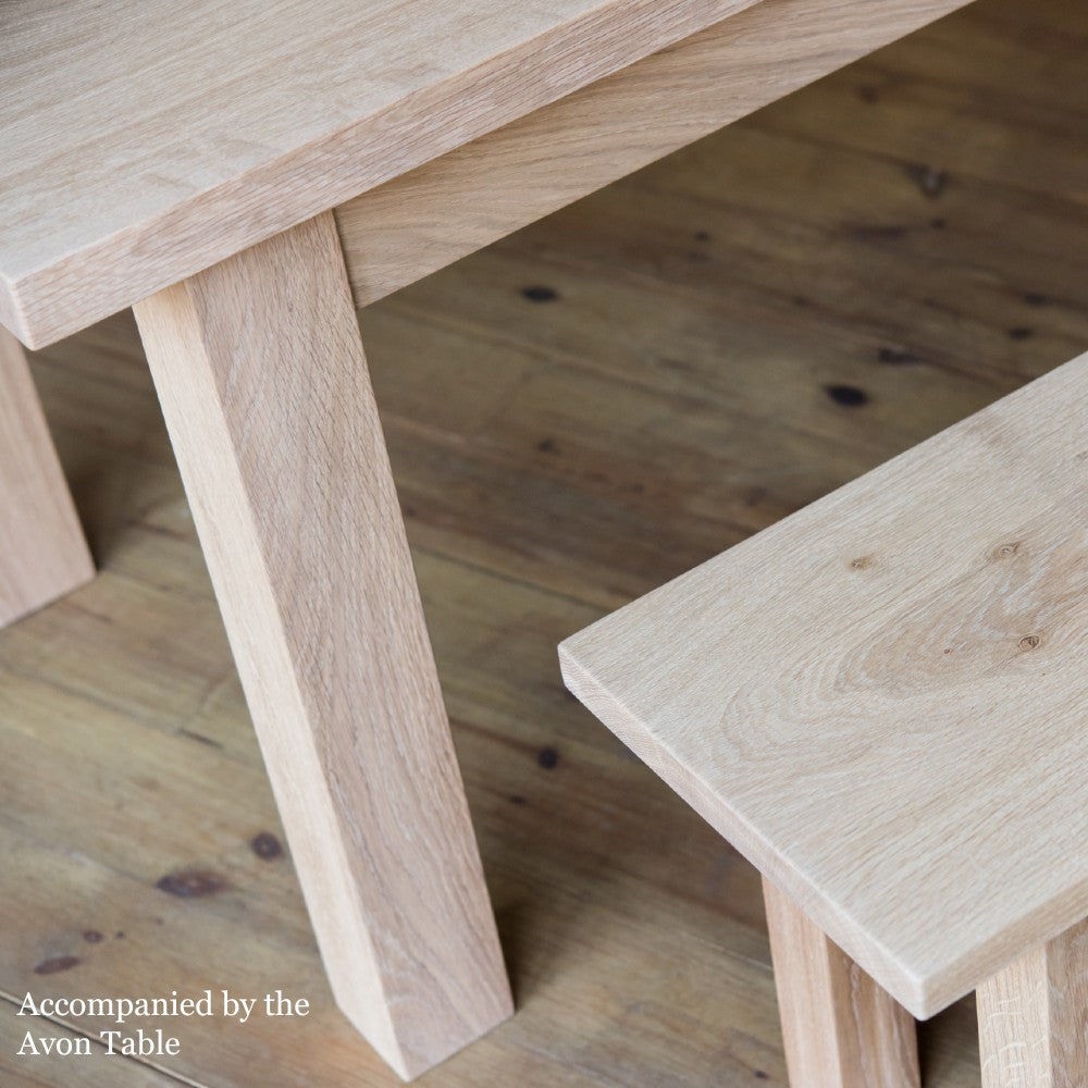 Avon bench and table in British Prime Oak with a raw oiled finish