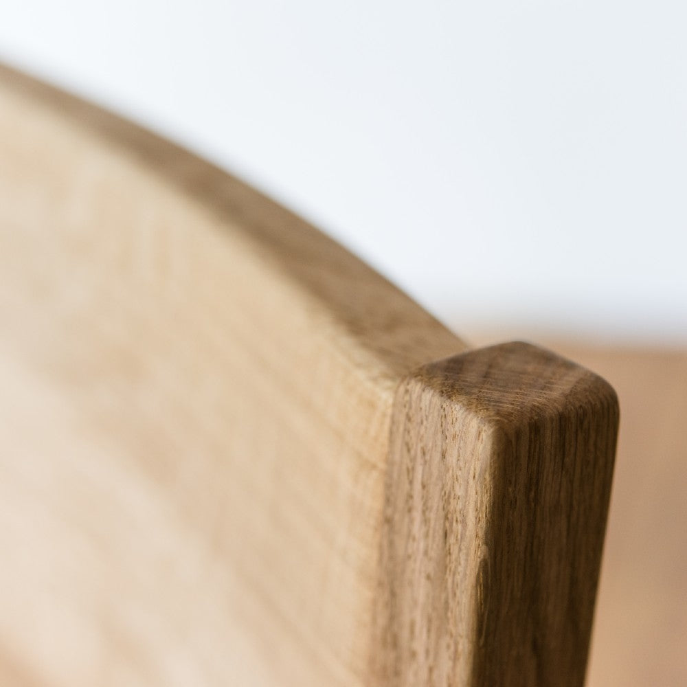 Close up of back of our Brampton low back in prime oak with clear oiled finish