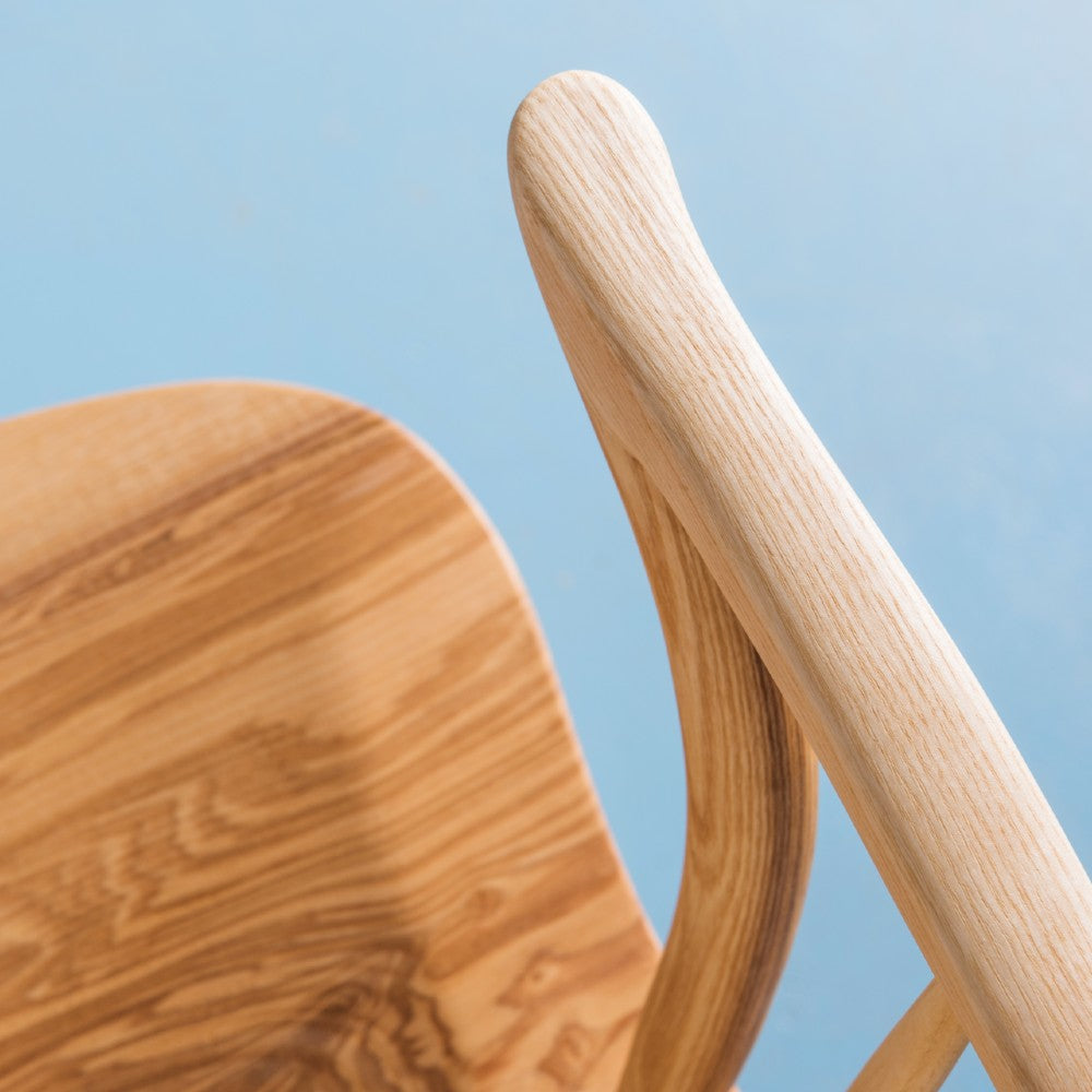 Steam bent arm on our Richmond armchair in ash with a clear satin oiled finish