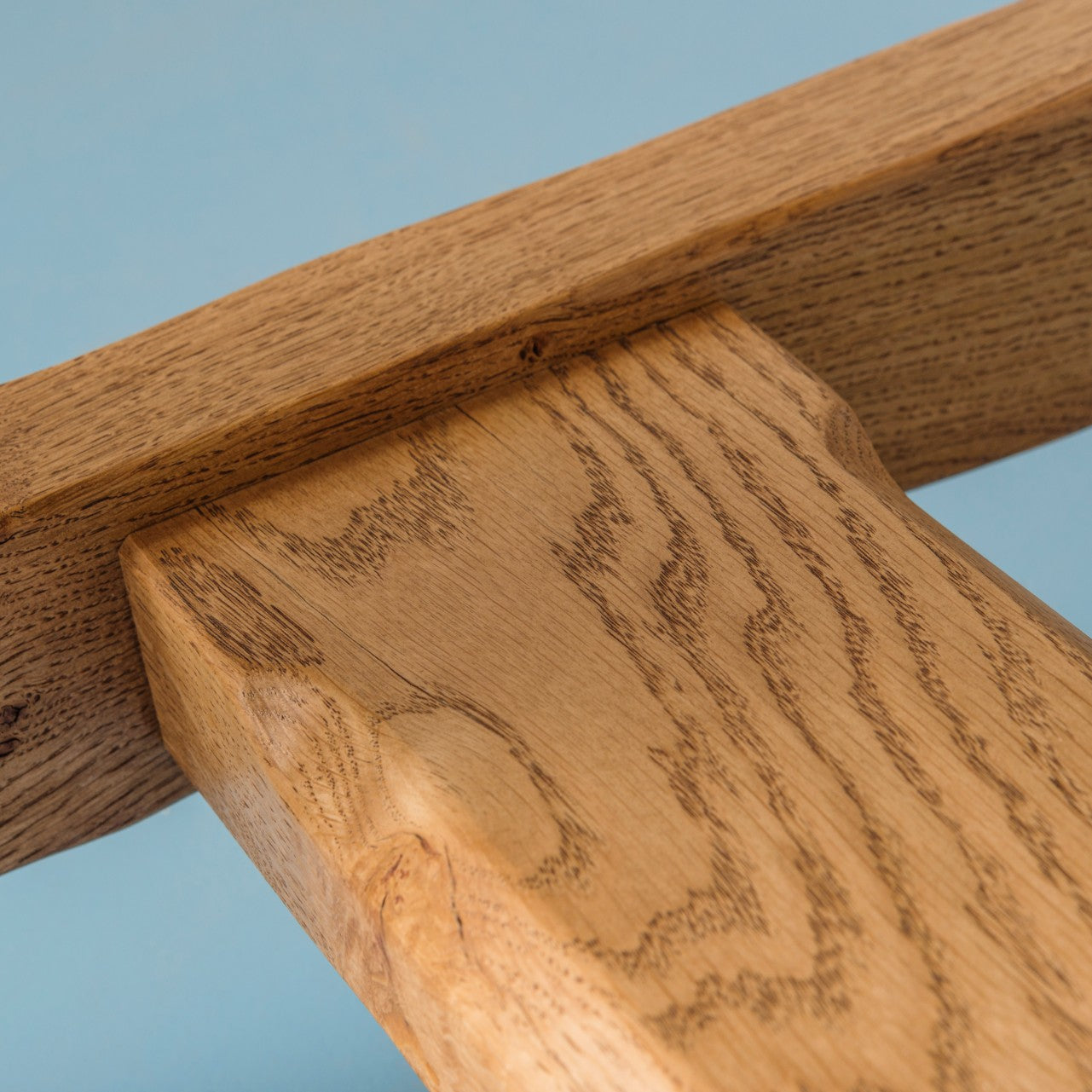 close up of middle stretcher of our savernake table in pippy oak