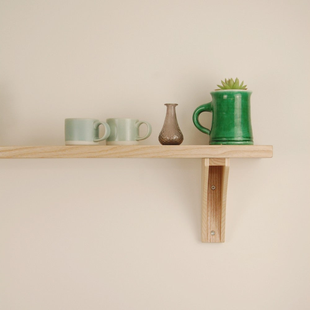 wooden shelf and wooden brackets handmade in british ash