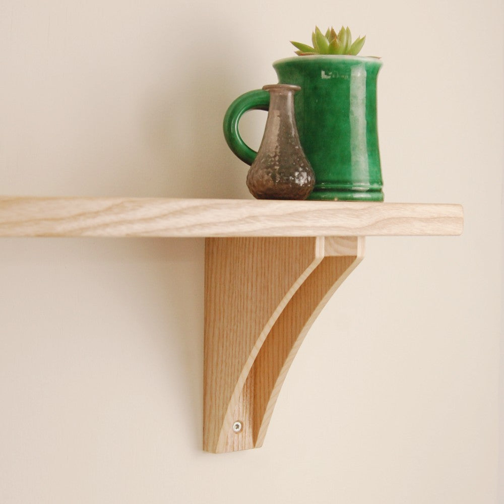 side view of wooden bracket and shelf in british ash