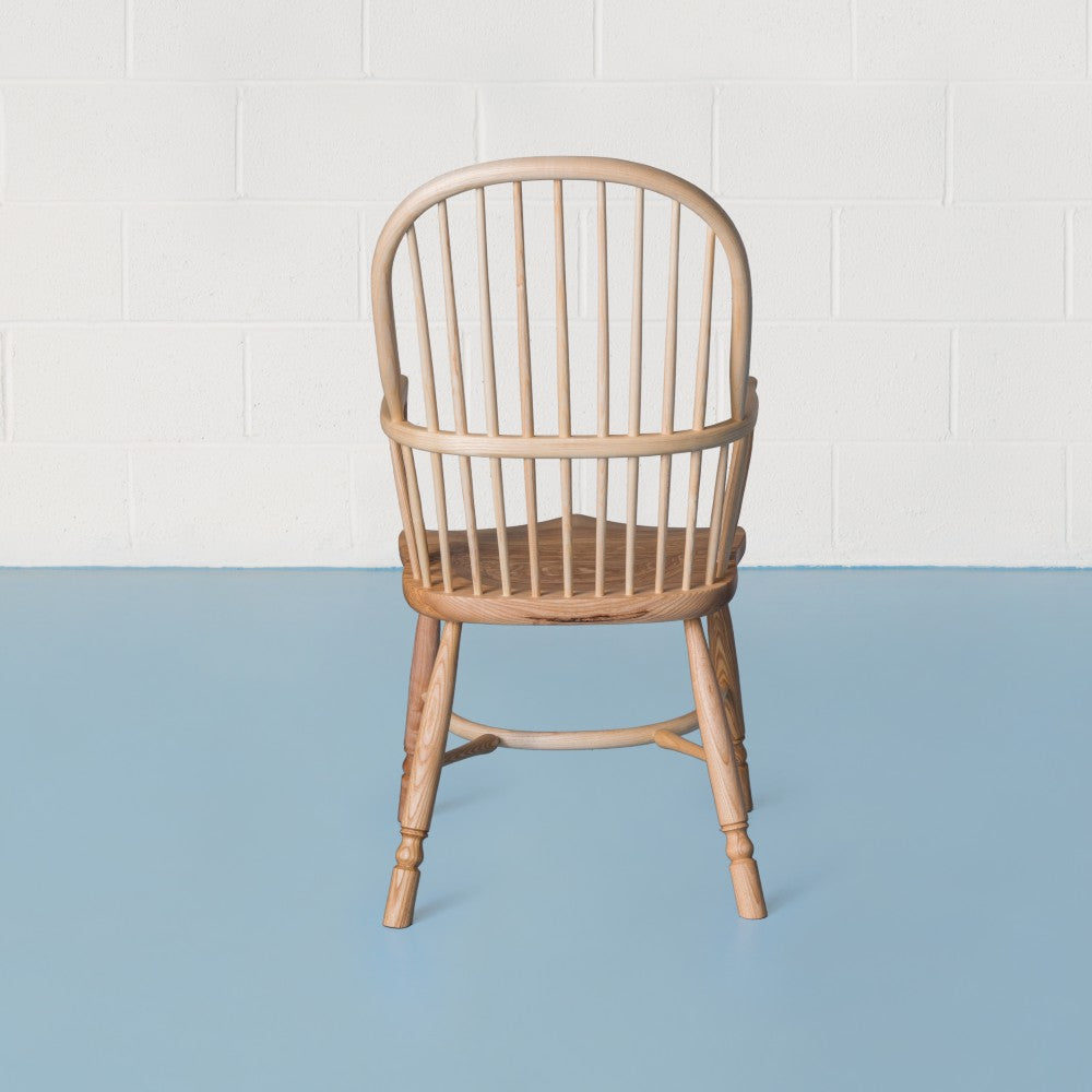 rear view of orpago hand made bespoke richmond kitchen dining armchair made from ash and a clear satin oiled finish