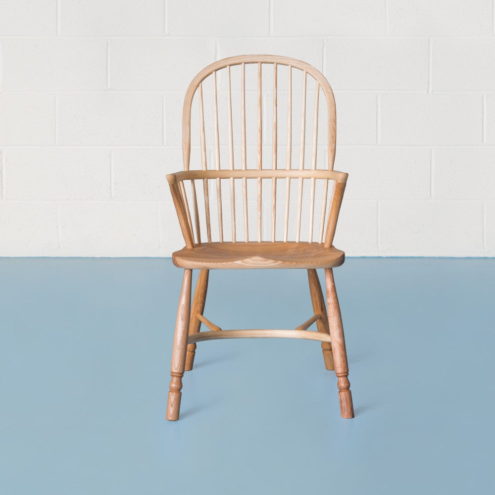 front view of orpago hand made bespoke richmond kitchen dining armchair made from ash and a clear satin oiled finish