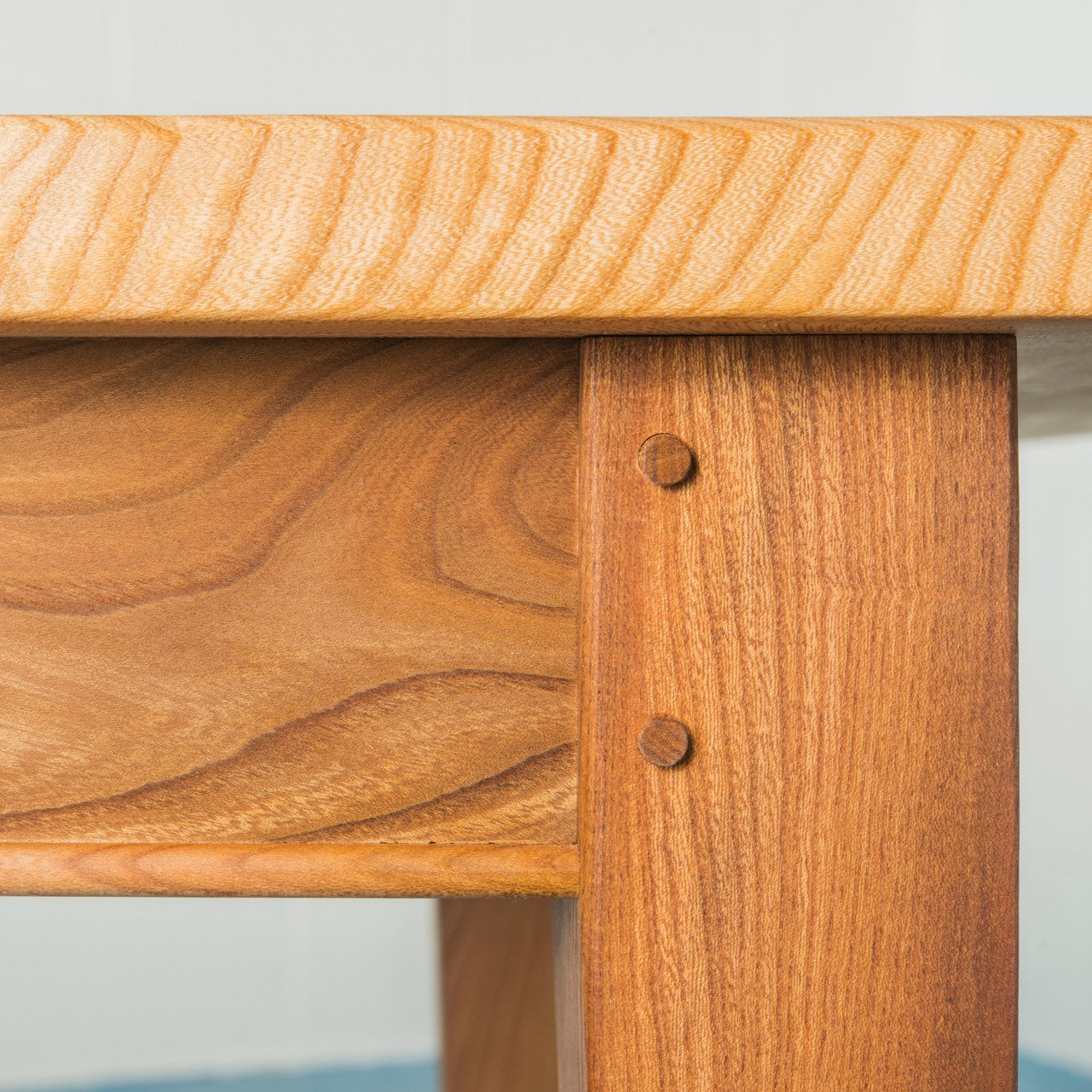 Detail of the oak pegs on our wistmans table in british elm
